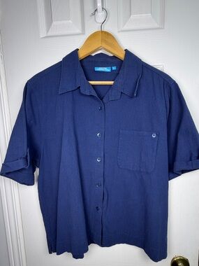 Cotton Connection Blue Button Down Shirt Women's XL 100% Cotton Coastal Casual